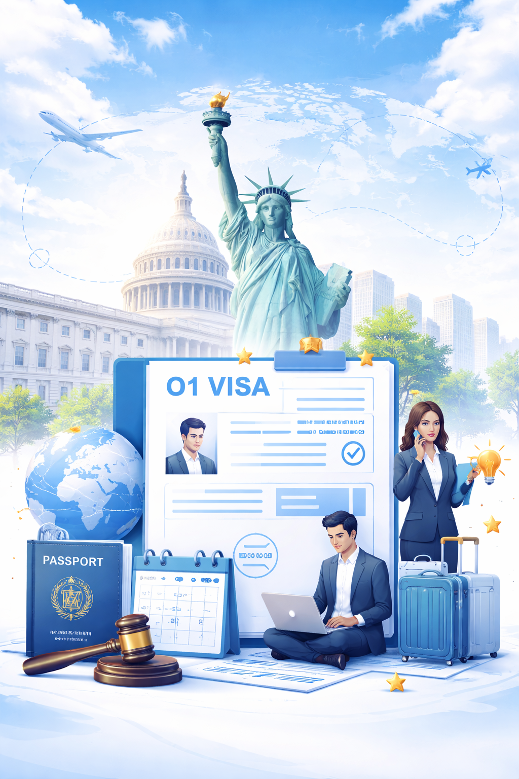 O1 visa journey and success symbols